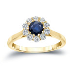 Blue Sapphire and Diamond Halo Engagement Ring
