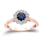Blue Sapphire and Diamond Halo Engagement Ring