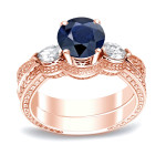 Blue Sapphire and Round Diamond Engagement Ring with 1/2ct and 1/3ct TDW in Yaffie Gold