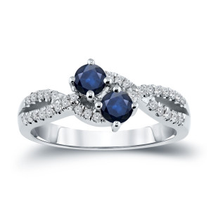 Blue Sapphire & Diamond 2-Stone Engagement Ring: Yaffie Gold 1/2ct & 1/4ct TDW