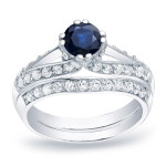 Blue Sapphire and Round Diamond Bridal Ring Set with 1/2ct and 3/4ct TDW in Yaffie Gold