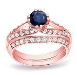 Blue Sapphire and Round Diamond Bridal Ring Set with 1/2ct and 3/4ct TDW in Yaffie Gold