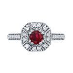 Elegant Yaffie Cluster Ring with 1/2ct Ruby and 1/3ct TW Diamond Sparkles