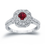 Elegant Yaffie Cluster Ring with 1/2ct Ruby and 1/3ct TW Diamond Sparkles