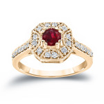 Elegant Yaffie Cluster Ring with 1/2ct Ruby and 1/3ct TW Diamond Sparkles