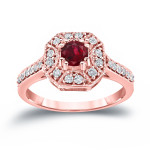 Elegant Yaffie Cluster Ring with 1/2ct Ruby and 1/3ct TW Diamond Sparkles