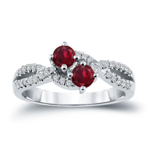Dazzling Yaffie Ring with 1/2ct Ruby & 1/4ct TDW 2-Stone Diamonds for Engagement