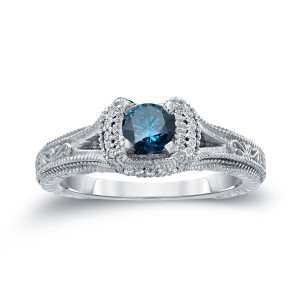 Blue Round Diamond Engagement Ring with Yaffie Gold, 1/2ct TDW