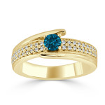 Blue Round Diamond Engagement Ring with Yaffie Gold, 1/2ct TDW