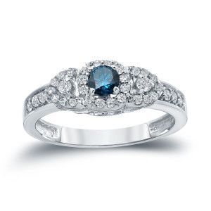 Yaffie Gold Blue & White Diamond Engagement Ring - Sparkling 1/2ct TDW