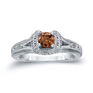 Gold engagement ring with stunning 1/2ct TDW round brown diamond by Yaffie.