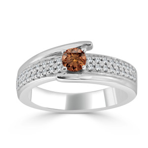Gold engagement ring with stunning 1/2ct TDW round brown diamond by Yaffie.