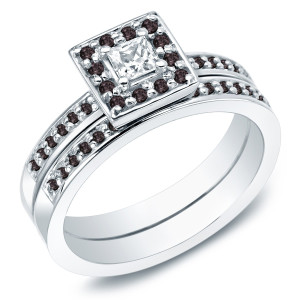Yaffie ™ Handcrafted Black and White Diamond Bridal Ring Set with 1/2ct TDW Princess Cut Gold
