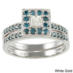 Yaffie Gold Princess Bridal Set with 1/2ct TDW Blue and White Diamonds