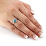 Dazzling Blue Diamond Halo Engagement Ring by Yaffie Gold - 1/2ct TDW