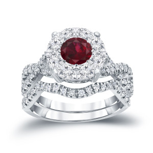 Elegant Yaffie Gold Bridal Set with Ruby Center and Diamond Braided Cluster