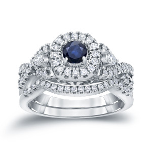 Braided Bridal Set with Blue Sapphire & Diamond Sparkle - Yaffie Gold