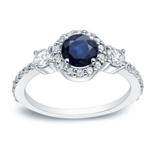 Sapphire and Diamond Engagement Ring in Yaffie Gold, Sparkling with 3/4ct Total Weight.