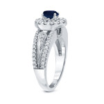 Sparkling Blue Sapphire and Diamond Cluster Ring with 1/4ct each