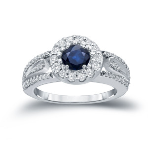 Sparkling Blue Sapphire and Diamond Cluster Ring with 1/4ct each