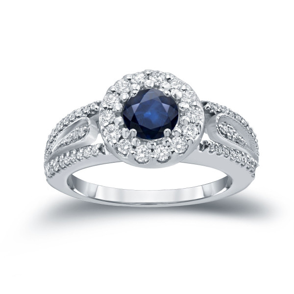 Sparkling Blue Sapphire and Diamond Cluster Ring with 1/4ct each