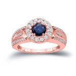 Sparkling Blue Sapphire and Diamond Cluster Ring with 1/4ct each