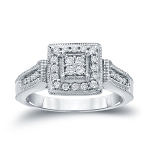 Sparkle Your Love with Yaffie Gold 1/4ct TDW Diamond Cluster Engagement Ring