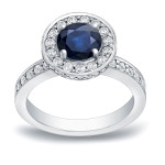 Blue Sapphire & Diamond Engagement Ring with Yaffie Gold