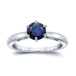 Blue Sapphire Solitaire Engagement Ring with a 1ct Round Cut Yaffie Gold Setting