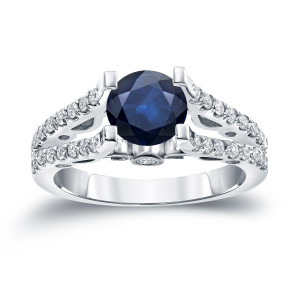 Blue Sapphire and Diamond Engagement Ring with Yaffie Gold, 1ct and 1/2ct TDW.