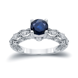 Engagement Ring with Blue Sapphire and White Diamonds, 1ct and 1/4ct TDW respectively, by Yaffie Gold