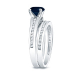 Blue Sapphire and Diamond Engagement Ring with a Touch of Yaffie Gold