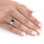 Blue Sapphire and Diamond Engagement Ring with a Touch of Yaffie Gold