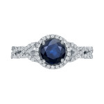 Blue Sapphire and Diamond Engagement Ring with a Halo
