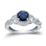 Blue Sapphire and Diamond Engagement Ring with a Halo