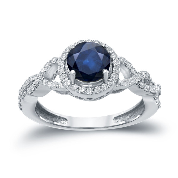 Blue Sapphire and Diamond Engagement Ring with a Halo