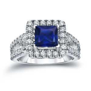 Gold Sapphire and Diamond Engagement Ring with a Halo of Sparkling Brilliance