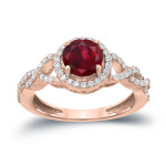 Dazzling Yaffie Gold Engagement Ring with 1ct Ruby and Sparkling 2/5ct TDW Round Diamond Halo.