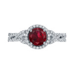 Dazzling Yaffie Gold Engagement Ring with 1ct Ruby and Sparkling 2/5ct TDW Round Diamond Halo.