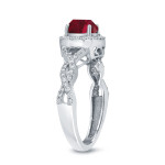 Dazzling Yaffie Gold Engagement Ring with 1ct Ruby and Sparkling 2/5ct TDW Round Diamond Halo.