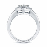 Gold Yaffie Ring with 1ct TDW and 2 Halo Cut Diamonds in Round Shape - Perfect for Engagement!