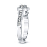 Gold Yaffie Ring with 1ct TDW and 2 Halo Cut Diamonds in Round Shape - Perfect for Engagement!