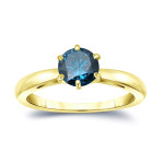Blue Diamond Solitaire Engagement Ring with 1ct TDW and 6-Prong Round Cut by Yaffie Gold