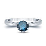 Blue Diamond Solitaire Engagement Ring with 1ct TDW and 6-Prong Round Cut by Yaffie Gold