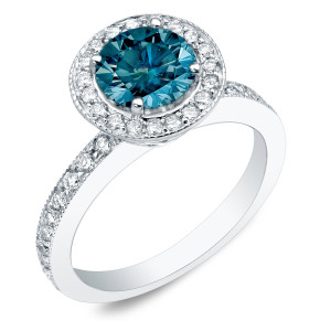 Blue Halo Diamond Engagement Ring with 1ct TDW by Yaffie Gold