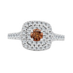Golden Yaffie with 1 Carat of Brown Round Diamonds, Double Halo Engagement Ring