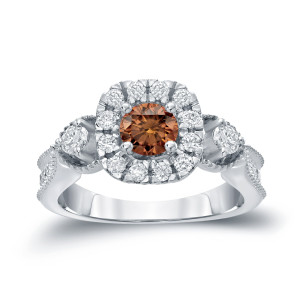 Fall in Love with Yaffie Gold Brown Diamond Halo Ring
