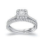 Certified Princess Diamond Halo Bridal Ring Set - Yaffie Gold 1ct TDW