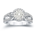Certified Round Cut Diamond Halo Engagement Ring - Yaffie Gold 1ct TDW