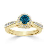 Engage with elegance in Yaffie 1ct Round Blue Diamond Halo Ring.